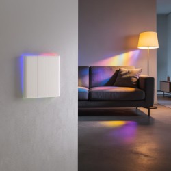 Premium full-touch Wi-Fi wall switch with customizable edge lighting, haptic feedback and smart-scene control.