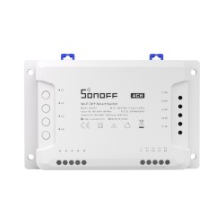 Four-channel Wi-Fi smart switch with dry contacts, RF control and professional DIN-rail installation.