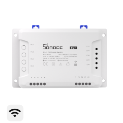 Four-channel Wi-Fi smart switch with dry contacts, RF control and professional DIN-rail installation.