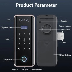 Face Recognition Smart Glass Door Lock with Fingerprint, Wi-Fi, Tuya & Smart Life