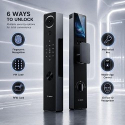 🔐 Bosch FU30 Plus Black – 3D Face Smart Lock, Fingerprint, Cat Eye Camera, Video Call & Tuya App