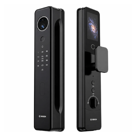 🔐 كالون Bosch FU8 الأسود – وجه 3D وأوردة الكف وبصمة، كاميرا Cat Eye وفيديو كول وتحكم عبر Tuya