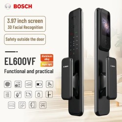 🔐 Bosch EL600VF Black – 3D Face Smart Lock, Fingerprint, 2MP Cat Eye, Video Call & Tuya App